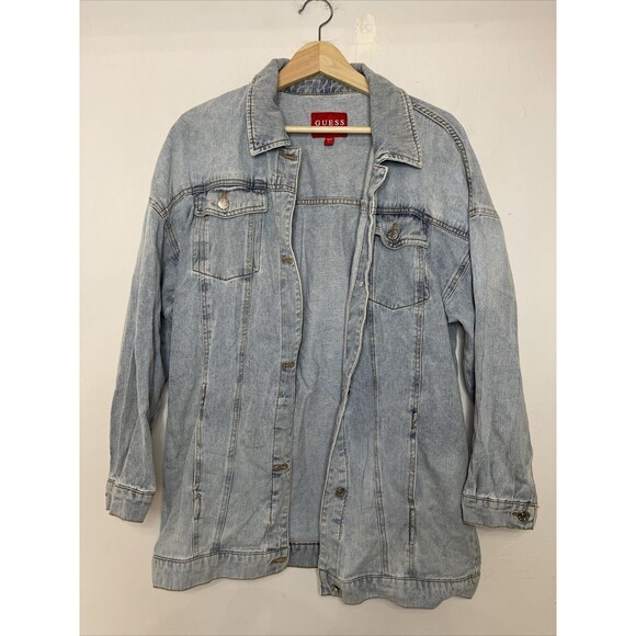 Guess Los Angeles Size L Light Wash Vintage Denim Jacket Mens/Unisex Long - Picture 2 of 9